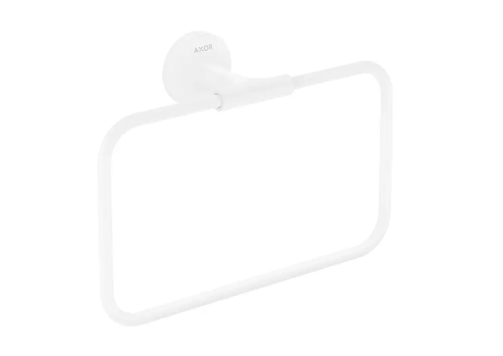 Weißer Handtuchring von AXOR mit rundem Wandhalter. Das Design ist einfach und funktional, geeignet für Badezimmeranwendungen.